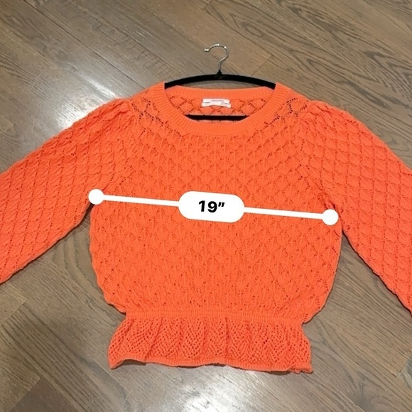 Anthropologie Flounce hem pointelle sweater orange XXL Crochet boho cottagecore - Picture 8 of 10